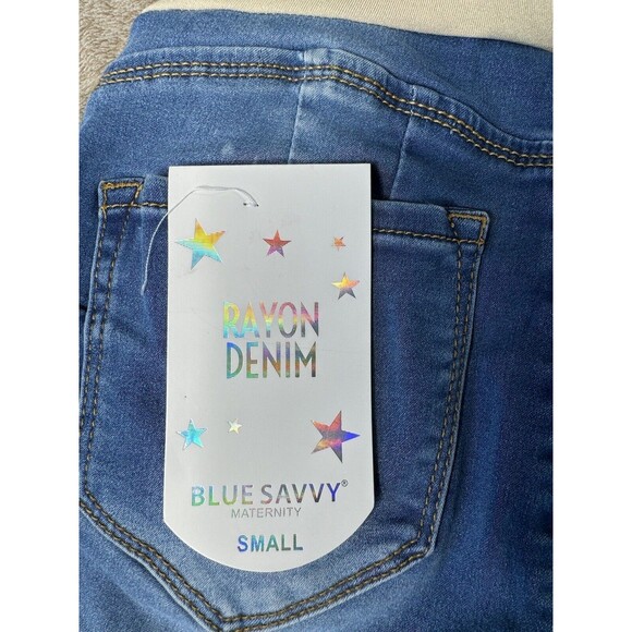 Blue Savvy Maternity Jean Shorts Women's Size S ,Cuffed Full Panel - Picture 6 of 8